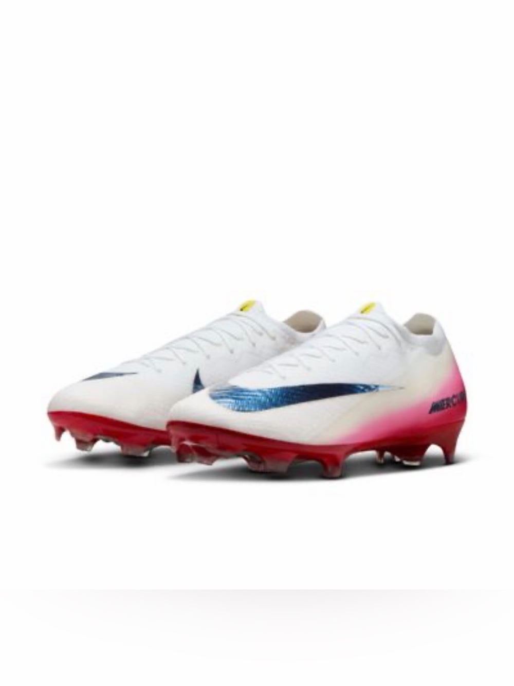 Nike White and pink Cleats with Blue Swoosh and Pink-to-Red Gradient Sole